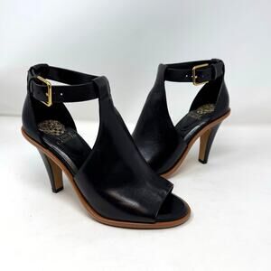 Vince Camuto Frasper Black Leather Heels Sandals 7 Buckle Open Toe Moto Mobwife